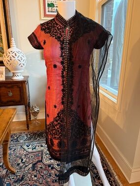 Bright pink silk women’s Kurti set. Top and pants.